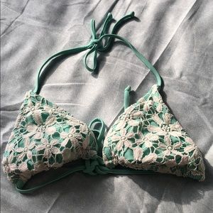 Mint & White Lace Bikini Top